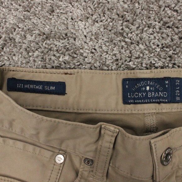Lucky Brand 121 Heritage Slim Fit Pants Mens 29x32 Khaki Cotton - Picture 7 of 10
